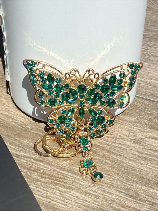 Accessories - NWT Gold Butterfly Brooch with Emerald Green Crystals - Women Jewelry